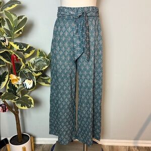 TRUCCO Elegant Teal Patterned Wide-Leg Pants ~ UK Small (US 2-4)